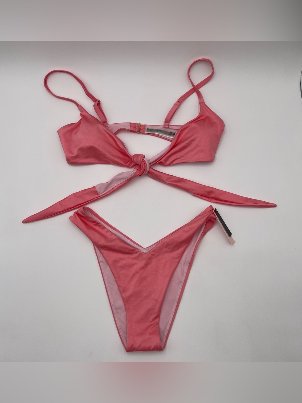 Victoria’s Secret Swim 2pc Bikini Pink String Top Small Cheeky Bottom Med NWT